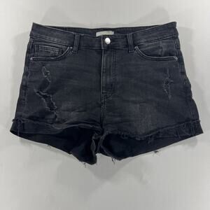 H&M Women’s Dark Wash Black Denim Cut Off Shorts Size 10 Mid Rise